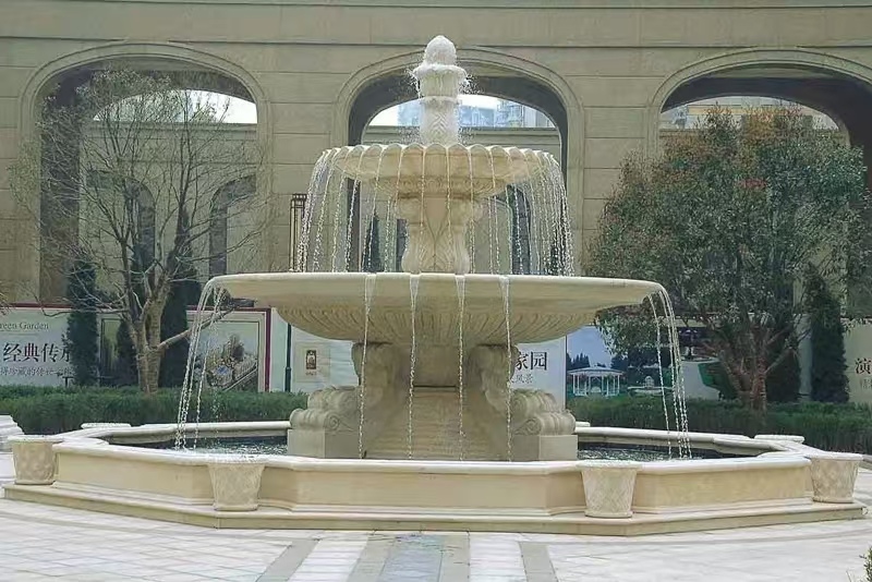 台州 黄金麻花岗岩异型加工——户外庭院石雕流水喷泉