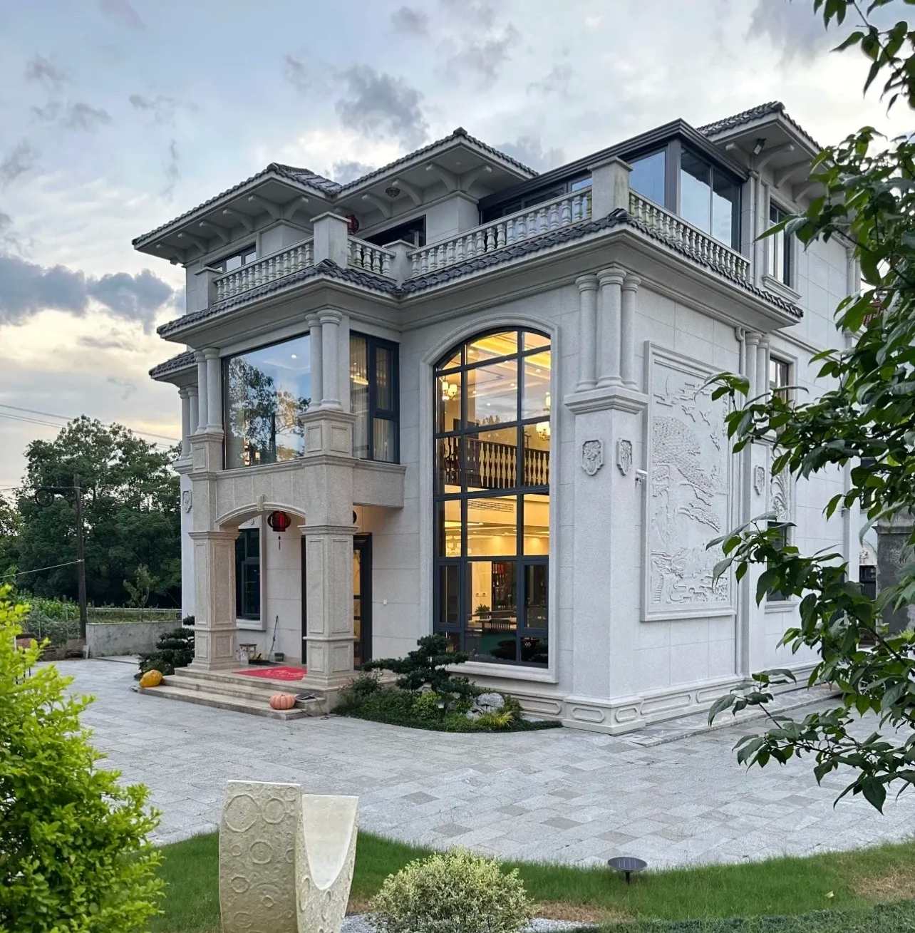 台州 白麻花岗岩私人别墅干挂石材豪华定制