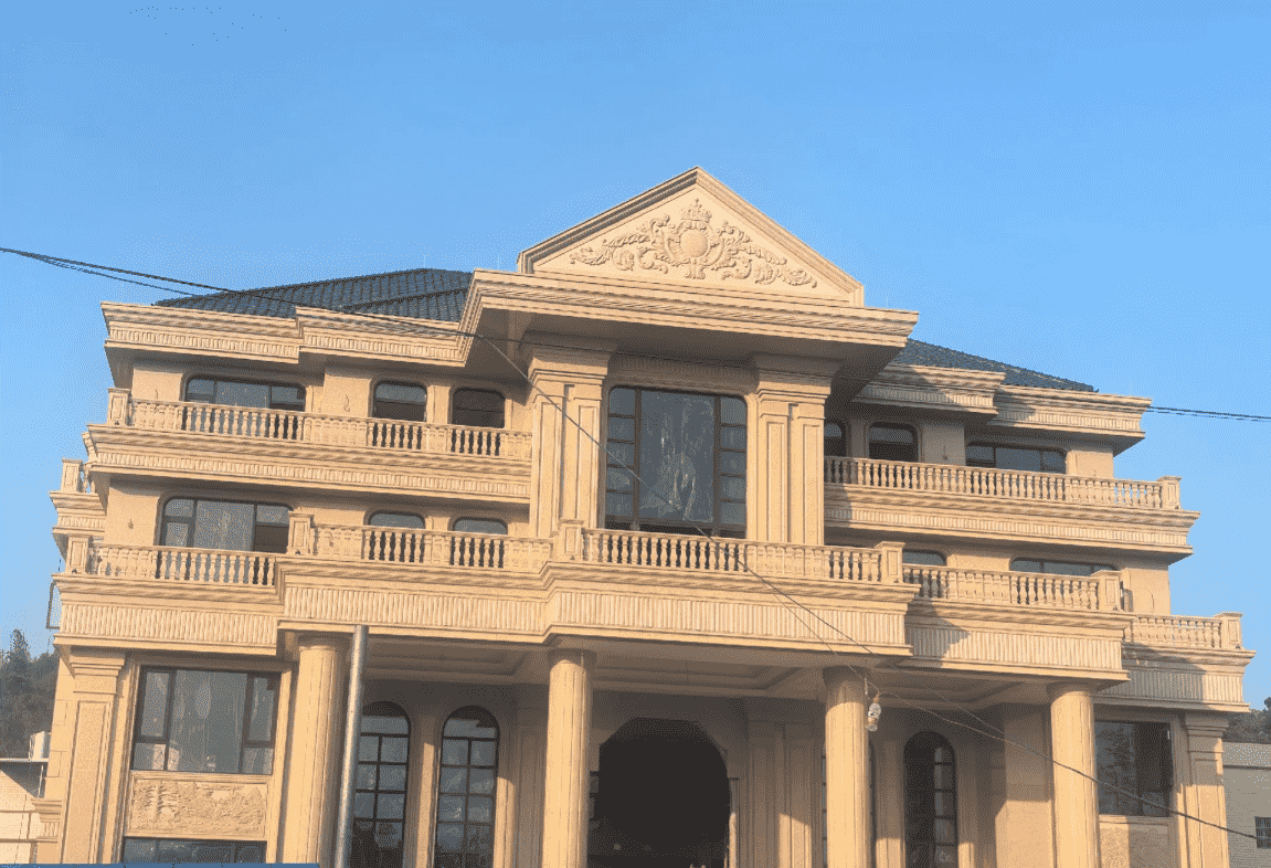 台州黄金麻别墅外墙干挂石材效果示例